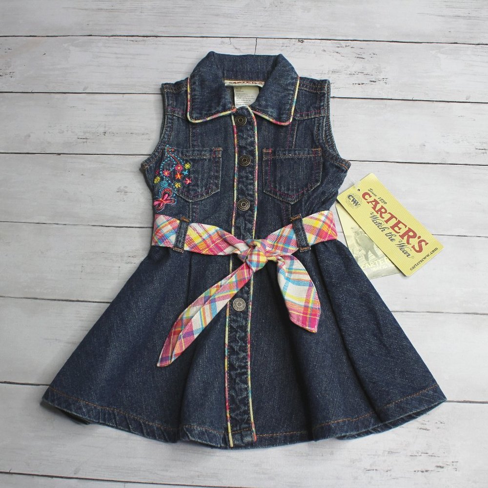Carter's Vintage Baby Girl's Denim Blue Jean Dress Size 12 Months
